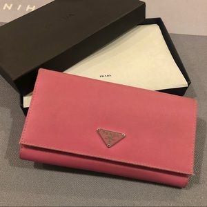 Authentic Prada Pink Leather Nylon Bi-Fold Wallet